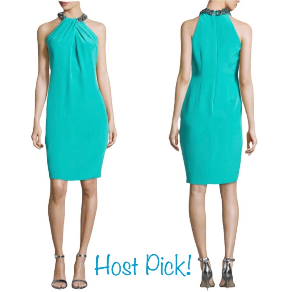 Carmen Marc Valvo Jade Silver Beaded Toga Halter Dress - 6